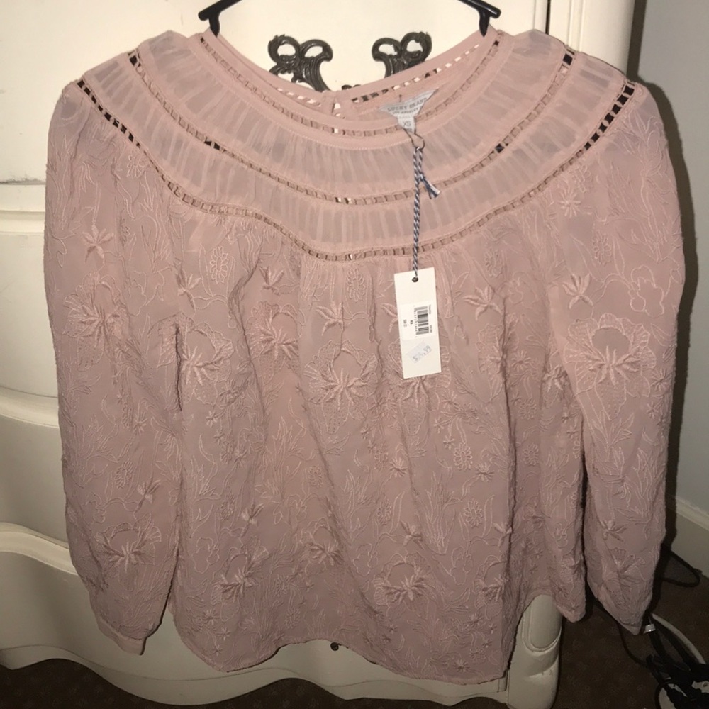 Lucky Brand Semi-Sheer Embroidered Blouse